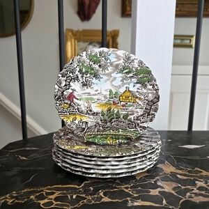 VTG Myott "The Hunter" English Countryside Plates | Set of 6 Dessert/Side Plates